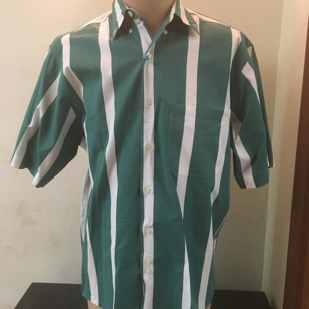 Men's Short Sleeve GAP Green/White Striped Shirt